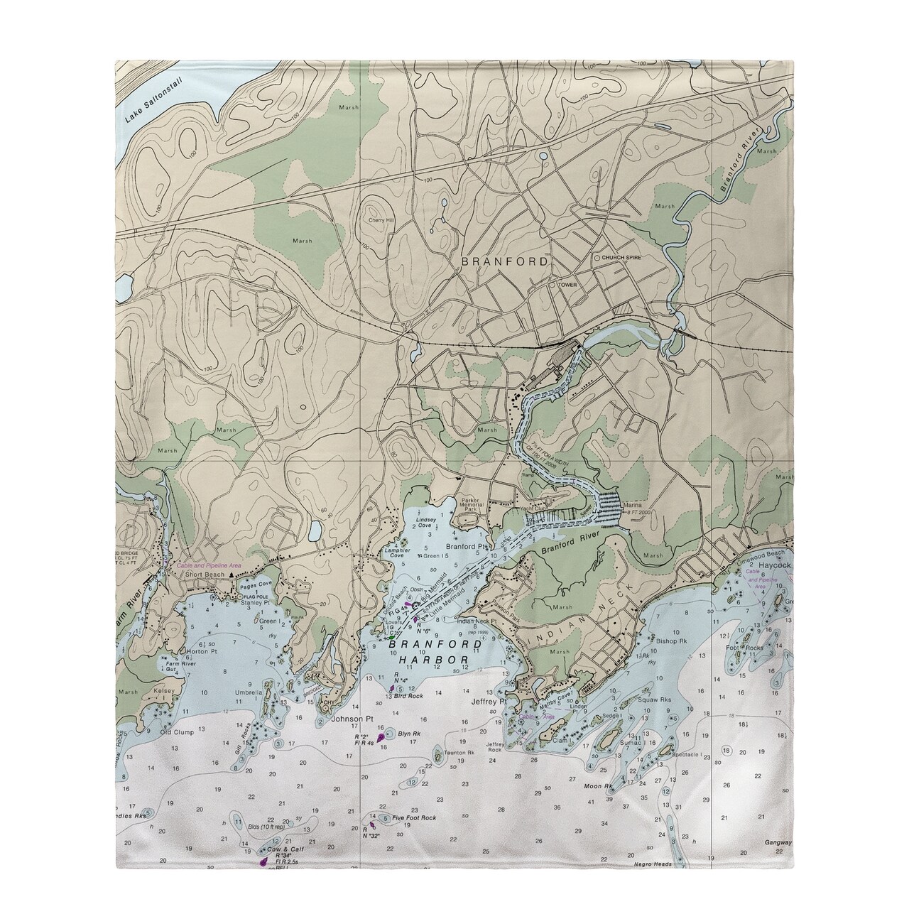 Betsy Drake Branford Harbor, CT Nautical Map Fleece Throw